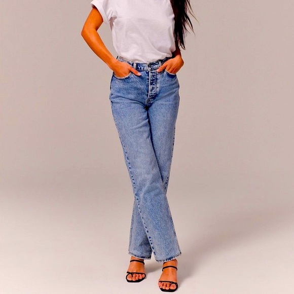 Abercrombie & Fitch The Dad High Rise Denim Jeans Medium Wash straight leg - Picture 1 of 13